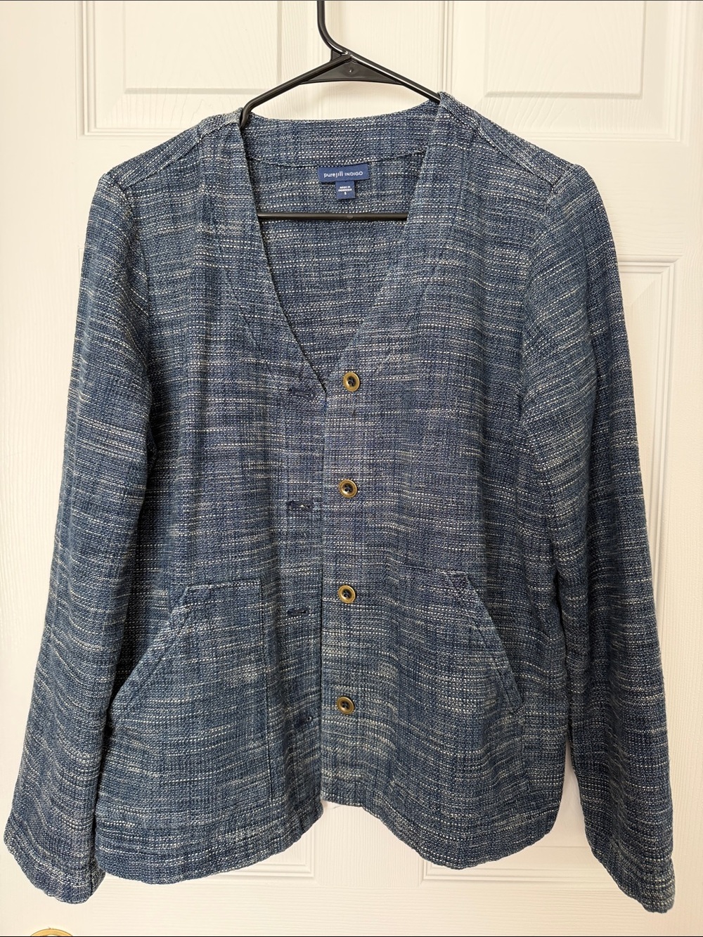 J Jill Blue Textured Button-Front Jacket
